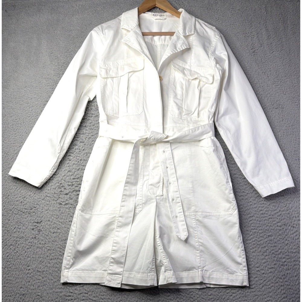 Alex Mill Jumpsuit Romper Womens Size Small White Longsleeve Pockets Alex Mill